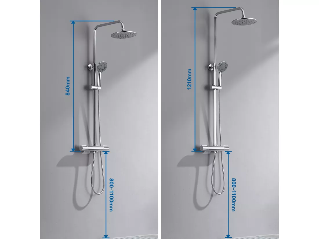 AURALUM MAX Colonne Douche avec Mitigeur Thermostatique Chromé Ensemble Douche Ronde en Laiton Système Douche Hauteur Réglable Douchette 3 Jets D'eau