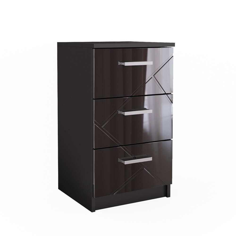 Vicco Nachtkommode Nachttisch Nachtschrank Irma Schwarz Hochglanz 38x66 modern Einzel Schlafzimmer Schrank Beistellschrank Nachtkonsole Nachttischchen Schlafzimmermöbel Schrankschublade Aufbewahrung