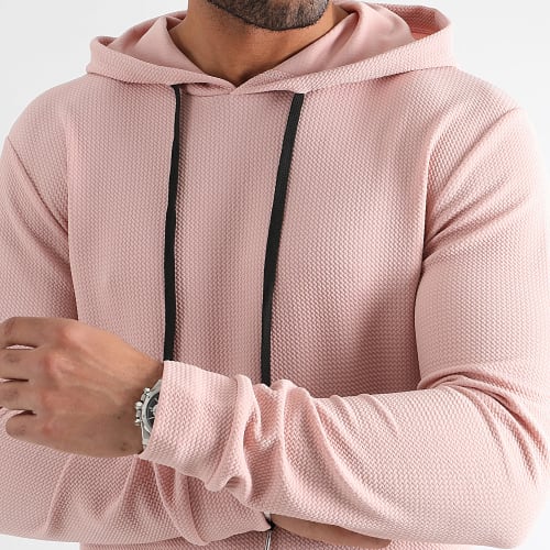 Sweat Capuche Oversize Texturé Waffle 0596 Rose