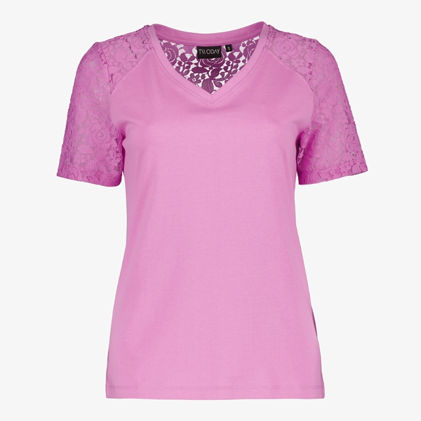 TwoDay dames T-shirt roze met kant