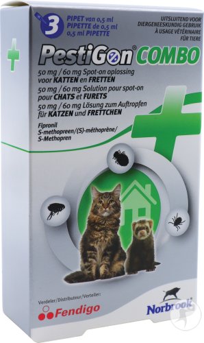 PestiGon Combo 50mg/60mg Solution Pour Spot-On Pour Chats Et Furets Pipettes 3x0,5ml