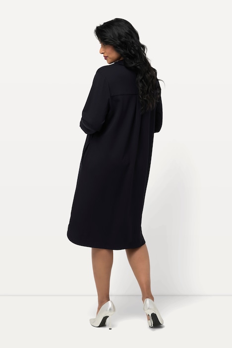 Punto-Kleid, Hemdkragen, V-Ausschnitt, Langarm, Taschen