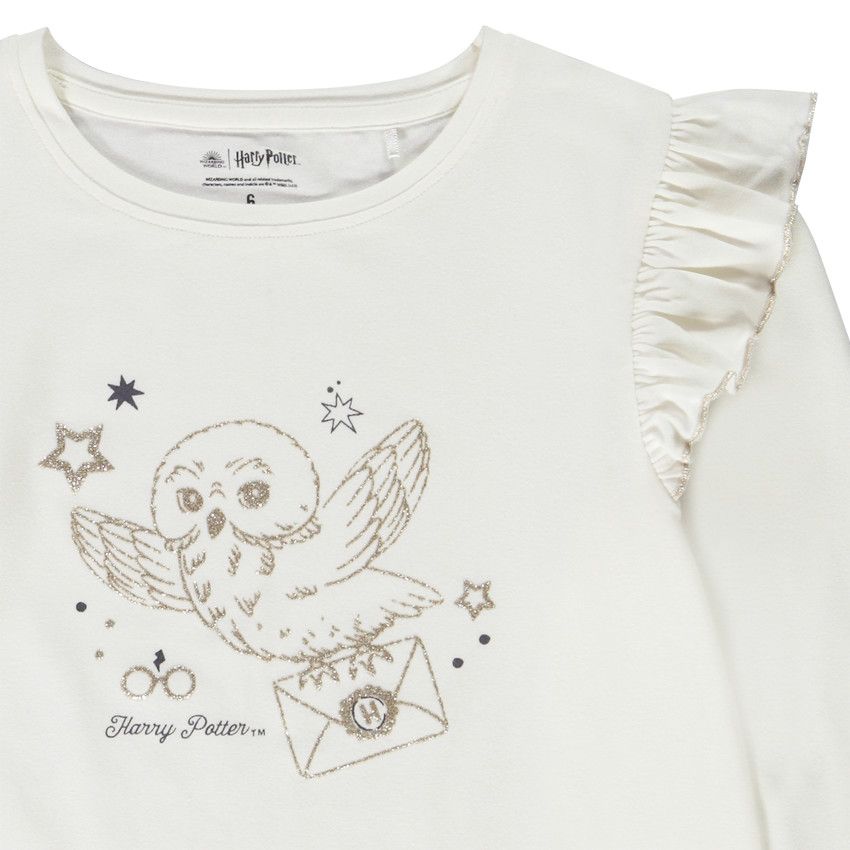 T-shirt manches longues glitter print Hedwige Warner pour fille - Ecru