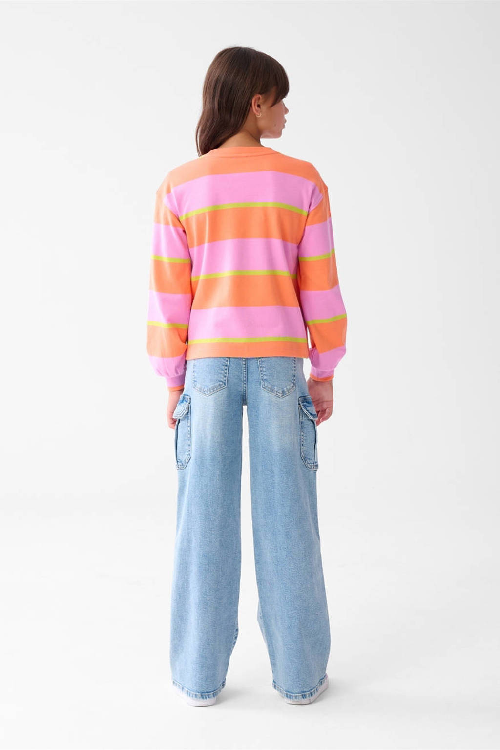 Shoeby gestreepte sweater roze/oranje/limegroen