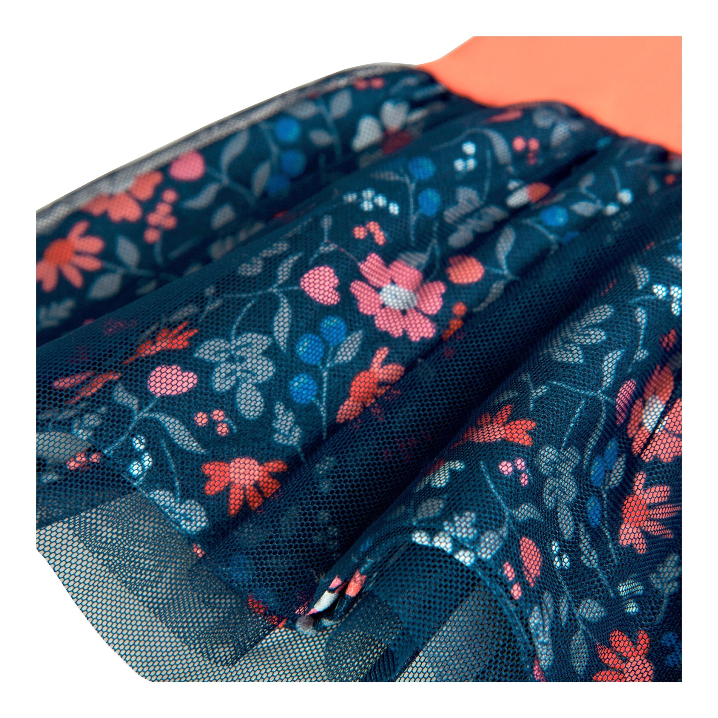 BOBOLI Kleid langarm Pailletten-Schmetterling Blumen blau/orange