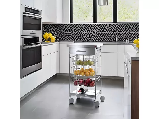 Chariot de cuisine avec plan de travail en inox - 93*48*34 cm - AFINITY INOX