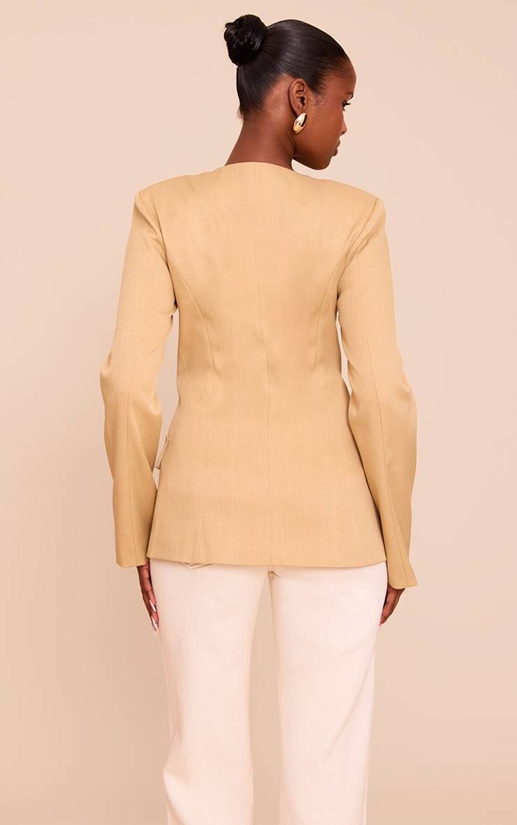 Sable Blazer Boxy Sans Col À Taille Cintrée