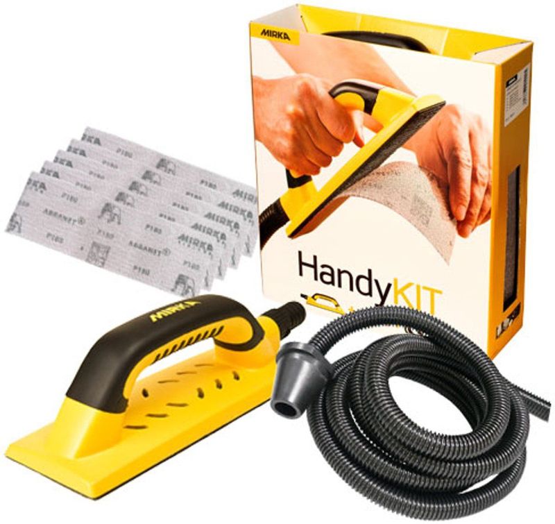 Mirka - Handy Hand Schuurblok - Schuurblokkenset - Incl. Afzuiging - 4m Afzuigslang - 5 Stuks Mirka Abranet Schuurstroken
