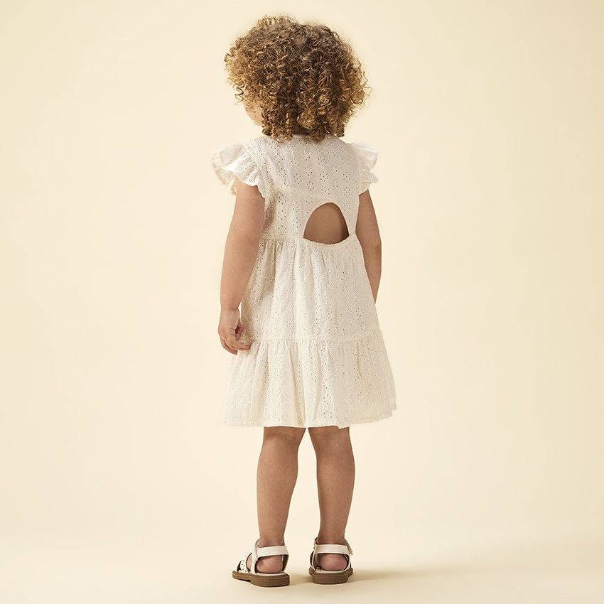 Robe manches courtes en broderie anglaise pour bébé fille - Ecru