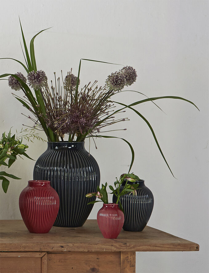 Knabstrup Keramik Knabstrup, vase, riller sort, 20 cm Ripple black