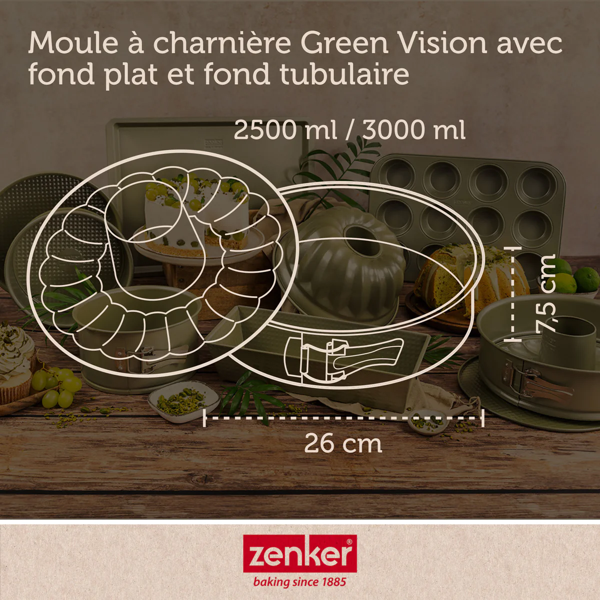 Moule à manqué et à savarin double fond 26 cm Green Vision Zenker