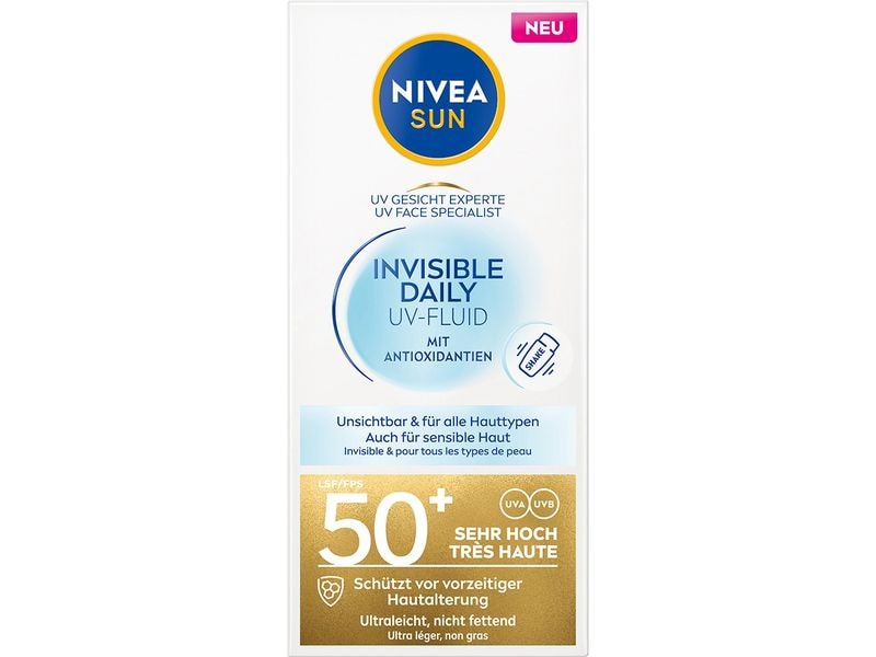 NIVEA SUN Sonnencreme UV Face Invisible LSF 50  40 ml Ultraleichtes Fluid sorgt für sofortigen Schutz vor UVA und UVB-Strahlen