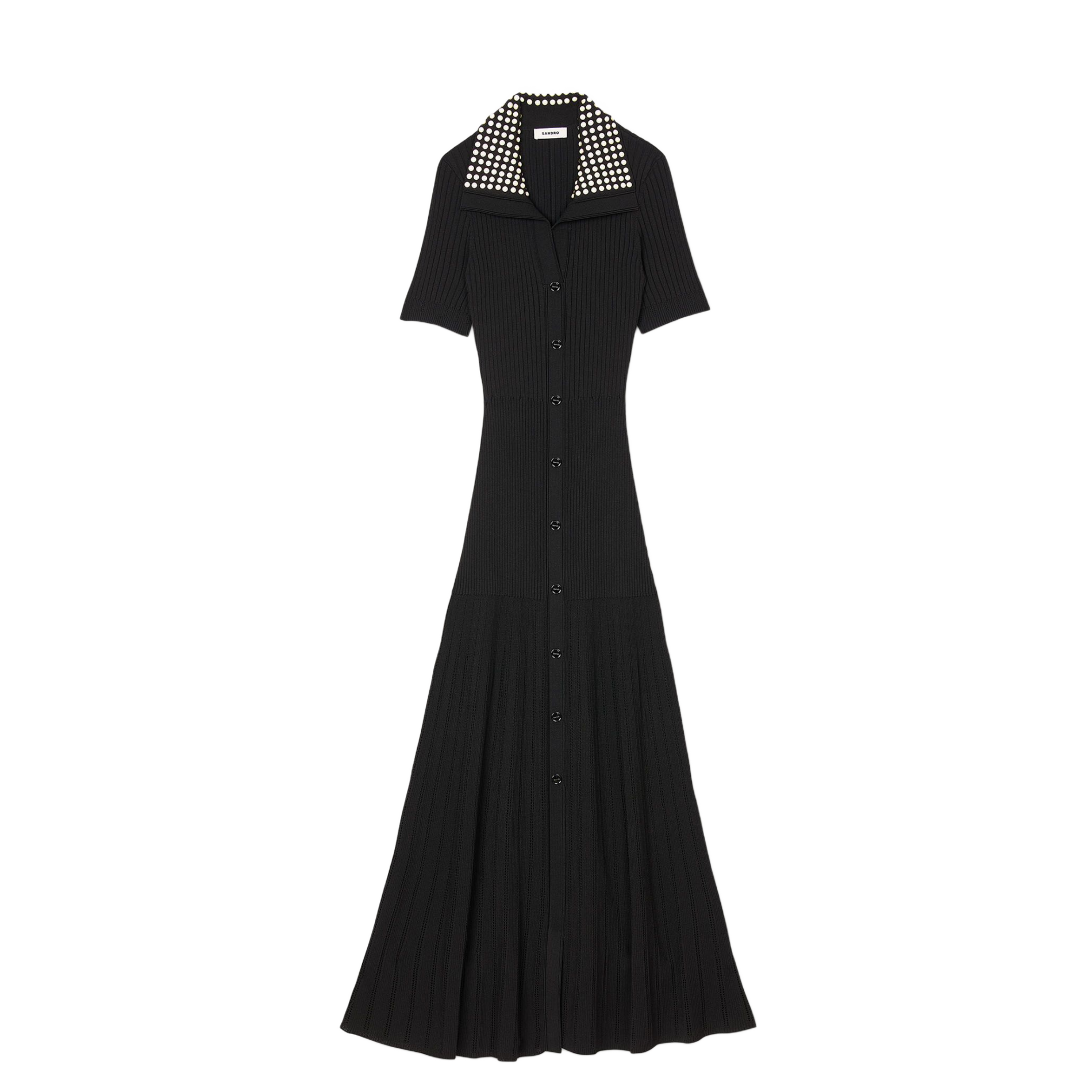 Robe longue en maille à studs| Noir
