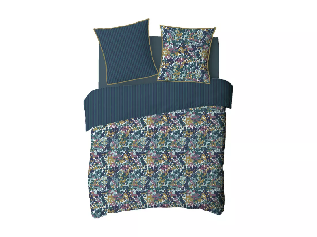 Parure de lit 2 personnes en coton 57 fils imprimé multico 260x240cm