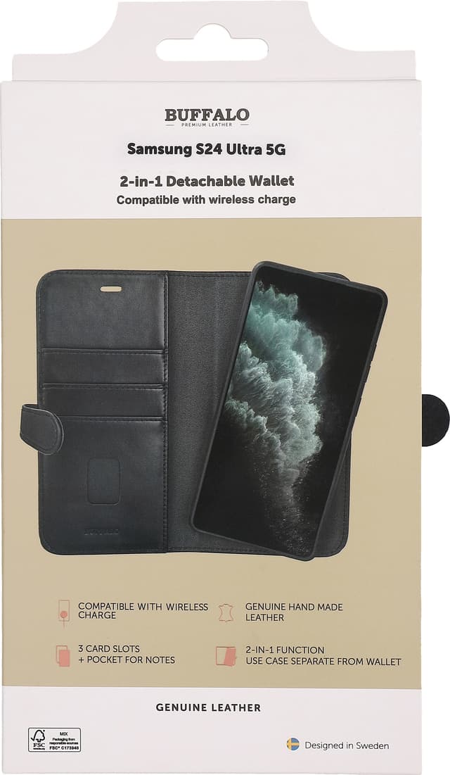 Buffalo 2-i-1 Samsung Galaxy S24 Ultra pungetui (sort)