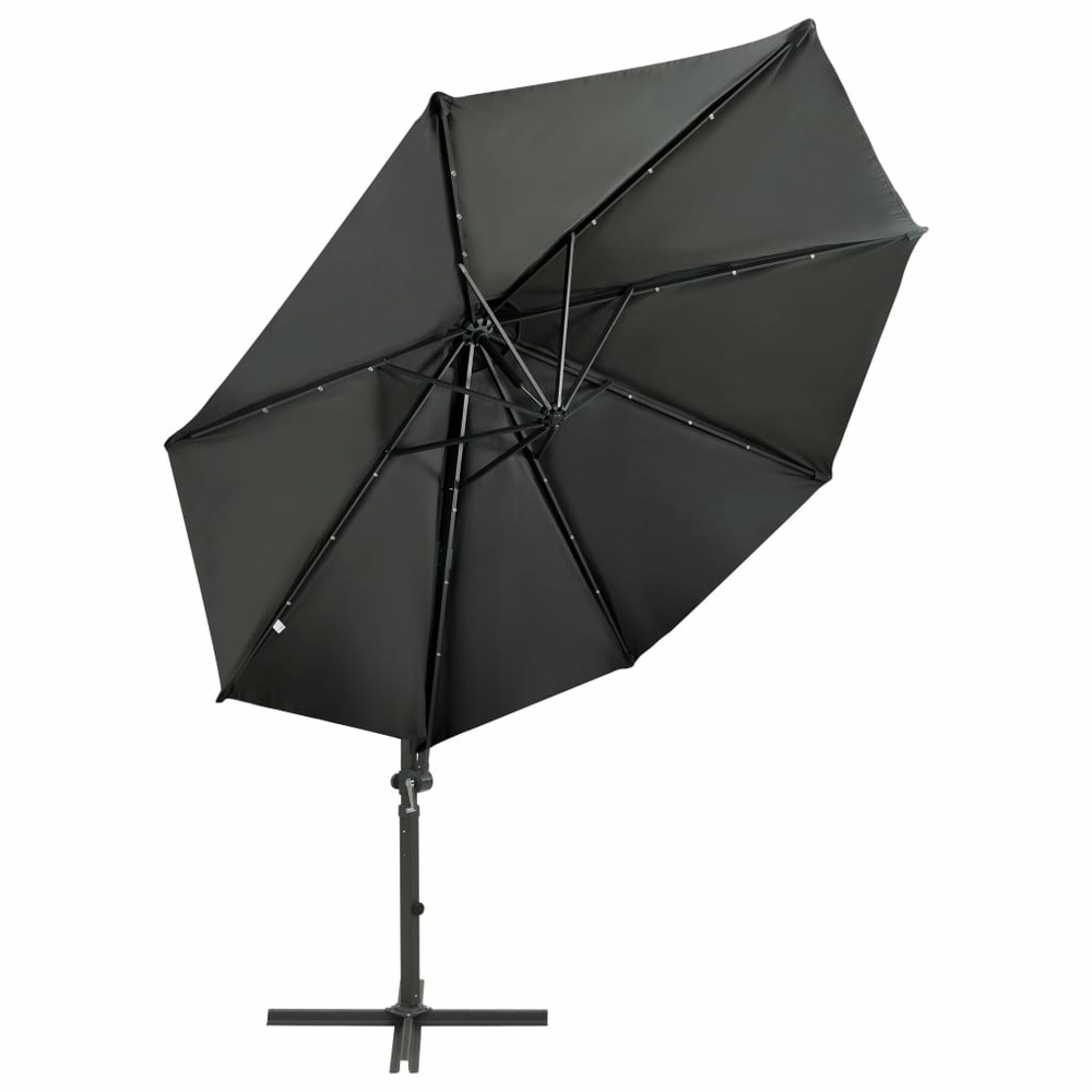Parasol meuble de jardin déporté avec mât et lumières led 300 cm anthracite