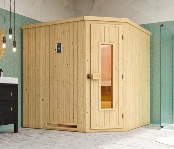 Weka Ecksauna Varberg mit Holztür inkl. Ofen,