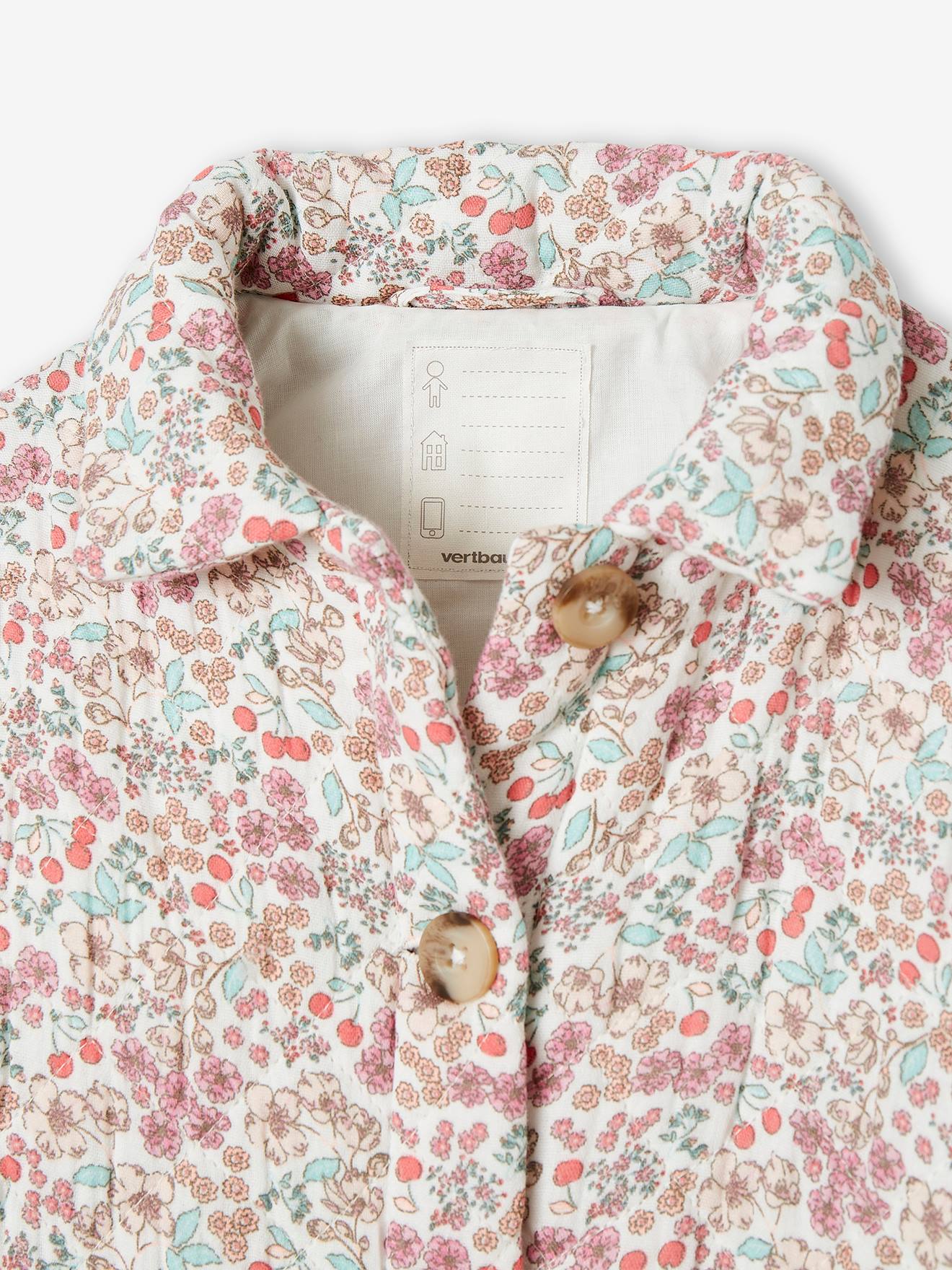 Jaqueta acolchoada off-white com estampa floral para meninas