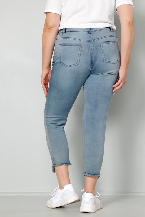 7/8-Jeans, Slim Fit, Ziernieten, Fransensaum, 5-Pocket