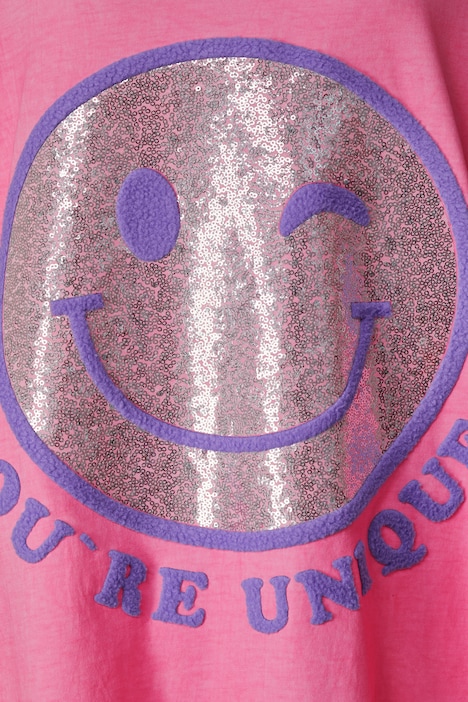 Longshirt, Smiley, Rundhals, Langarm, gerundeter Saum