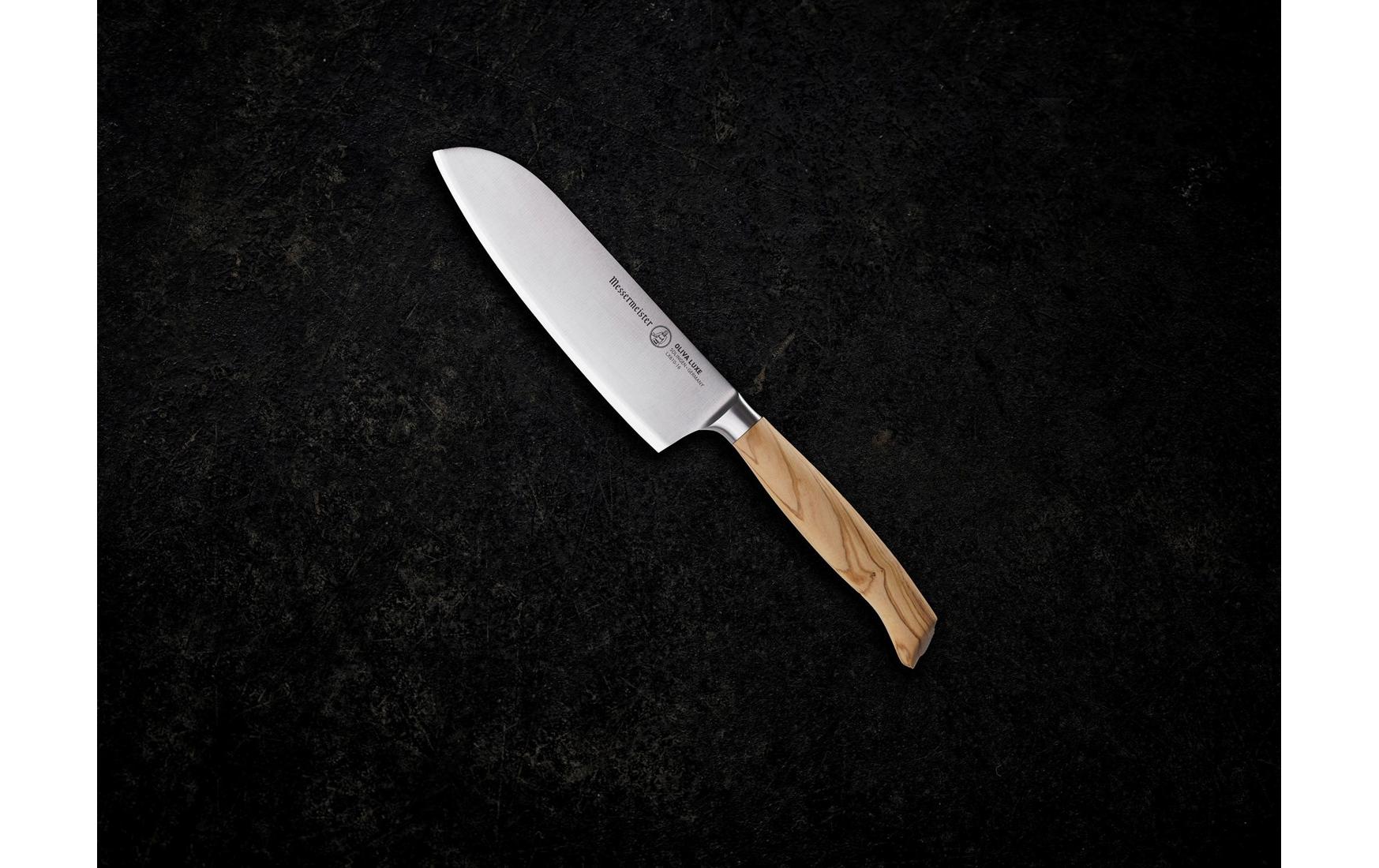 Santoku Kochmesser Oliva Luxe 16.5 cm, Nature/Silber<br>Japanisches Kochmesser Santoku