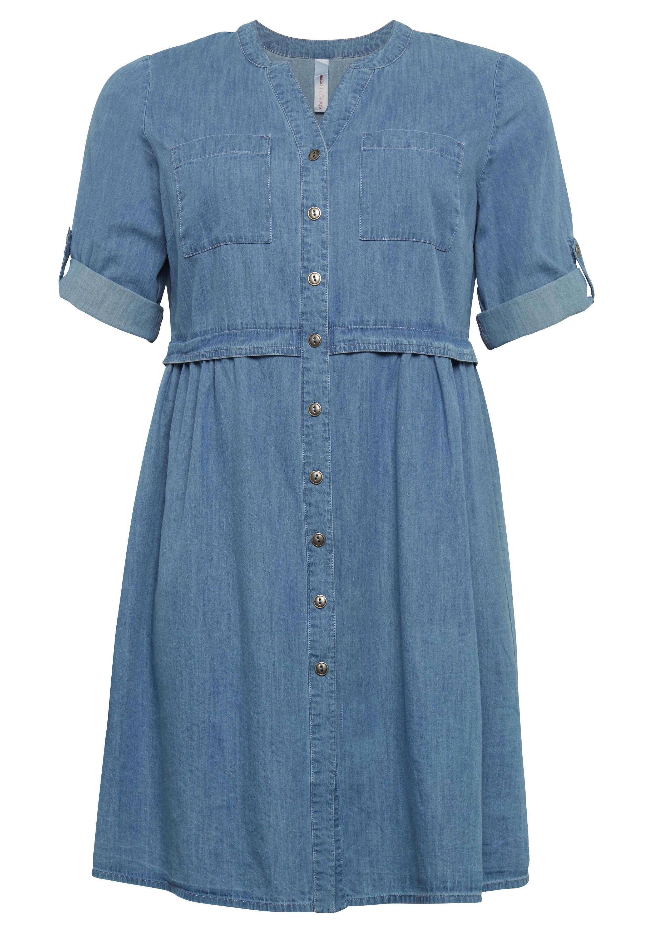 Jeanskleid mit Knopfleiste und hoher Taille