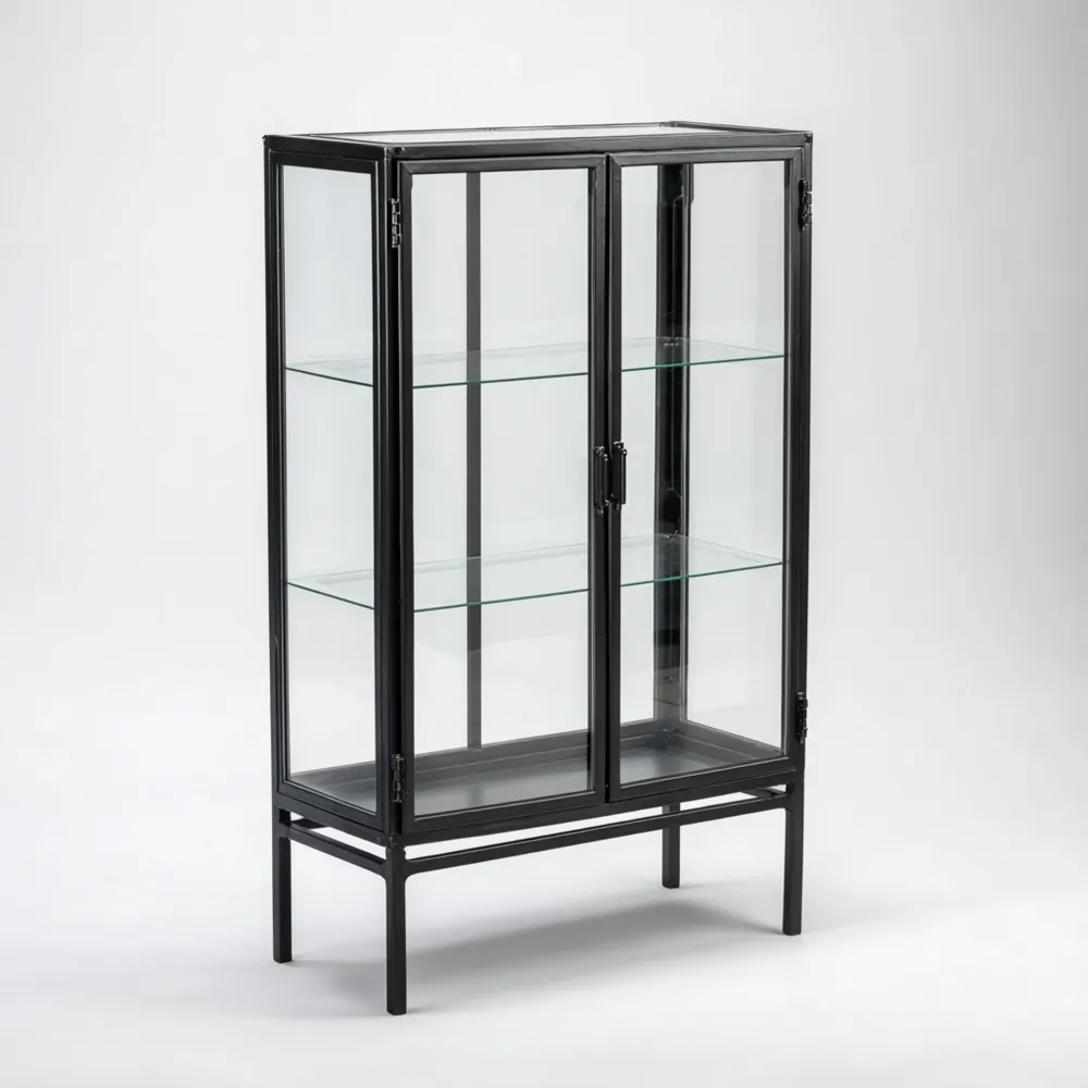 Vitrine Metallglas 80x40x150 cm - Schwarz - Industrieller Stil