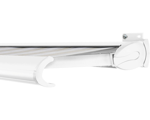 SOLUNA cassettescherm Exclusiv 2x1,5 doekdesign 6287 frame RAL 9010 verkeerswit aandrijving rechts incl. motor en wandschakelaar
