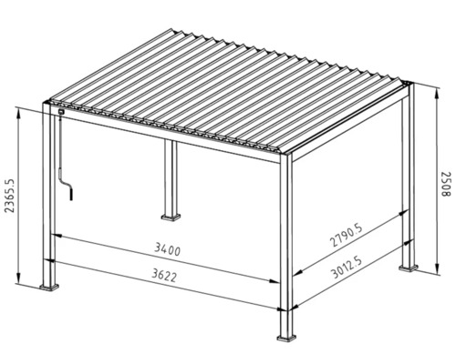 Pergola Mirador Deluxe 3x3.6 Paaldikte 11 x 11 cm 301,24 x 362,2 cm zwart