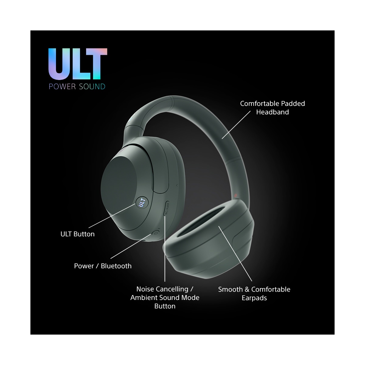 Sony ULT Wear trådløse around-ear hodetelefoner (skogsgrå)