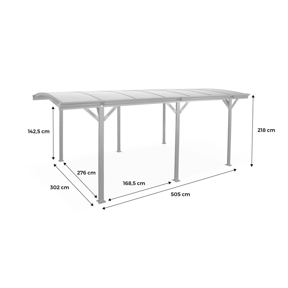 Carport de 15m² en aluminium anthracite et polycarbonate - le mans 5x3m - abri de voiture 500 x 300 x 220 cm