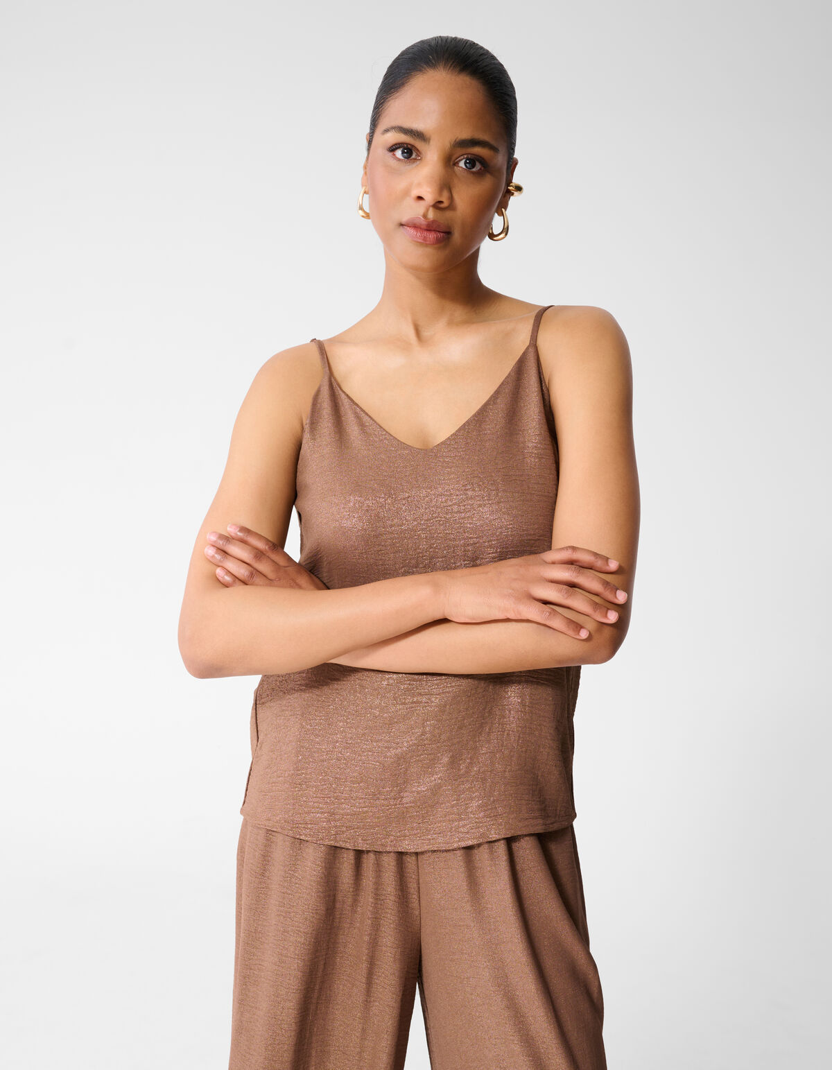 Twist Glitter Singlet Bruin
