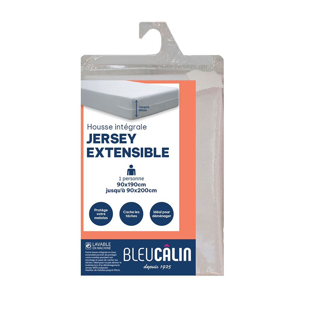 Housse matelas intégrale avec fermeture extensible 90x190cm - BLEU CALIN