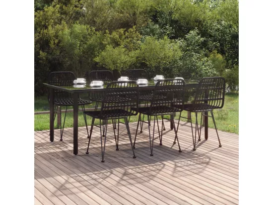 Ensemble à manger de jardin 7 pcs Noir Résine tressée