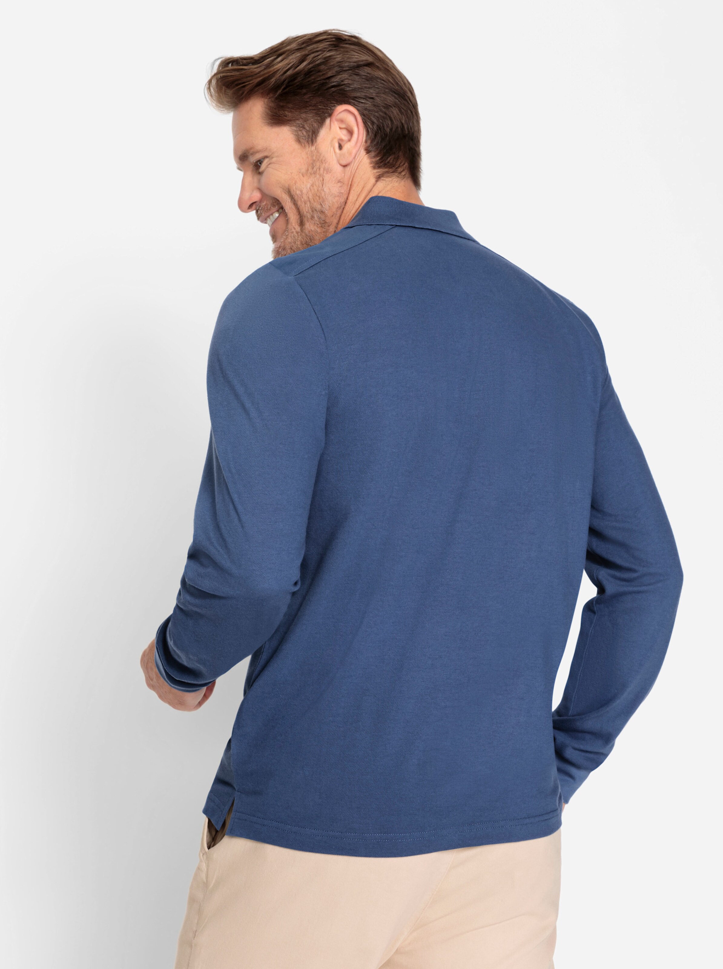 Catamaran Langarm-Poloshirt in jeansblau