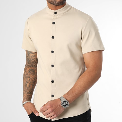 Chemise Manches Courtes Col Mao 0097 Beige