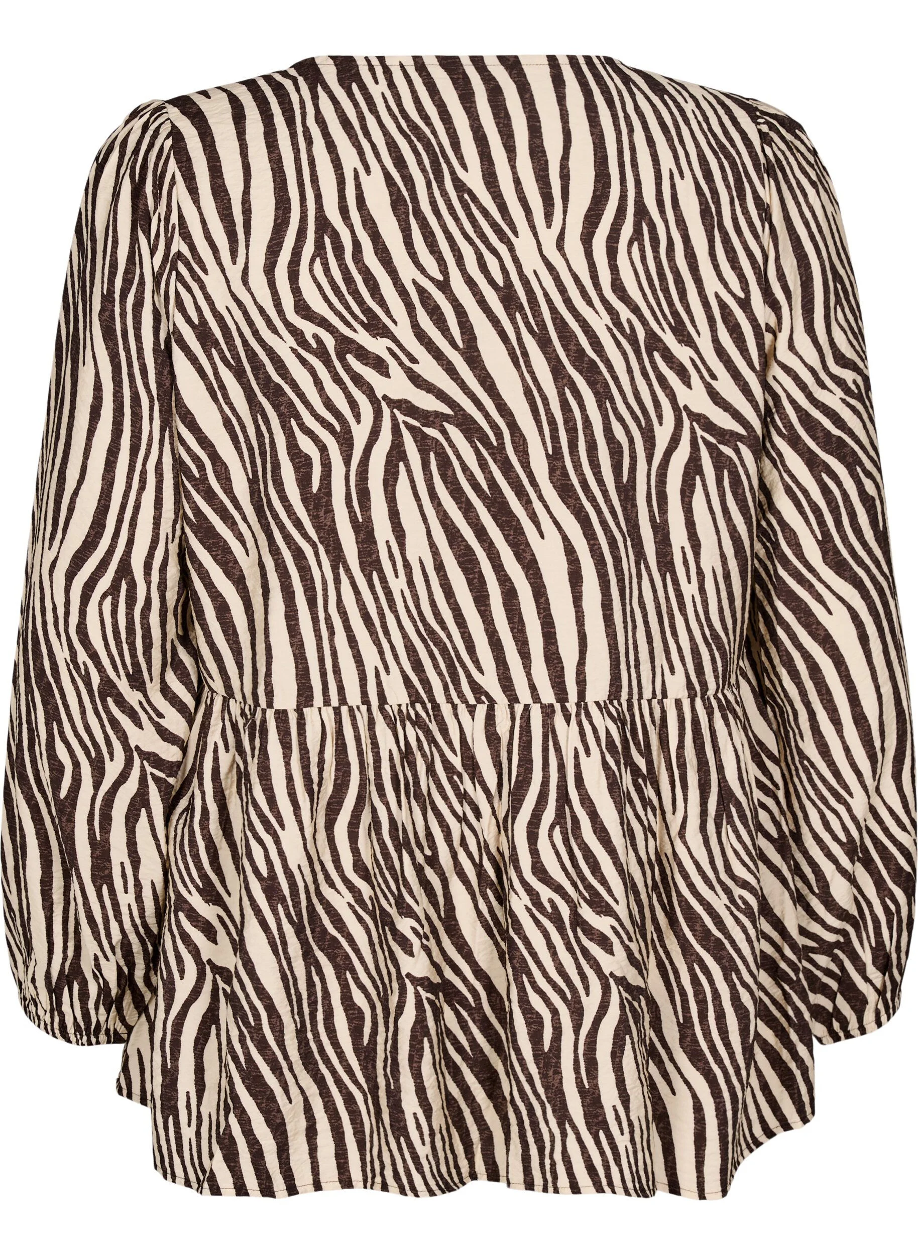 Peplumbluse med bindebånd og zebraprint