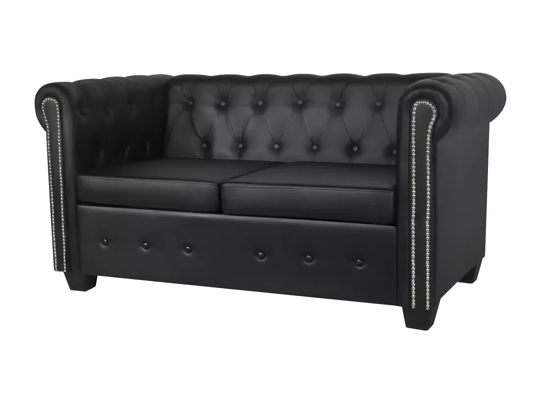 Canapé Chesterfield à 2 places cuir synthétique noir