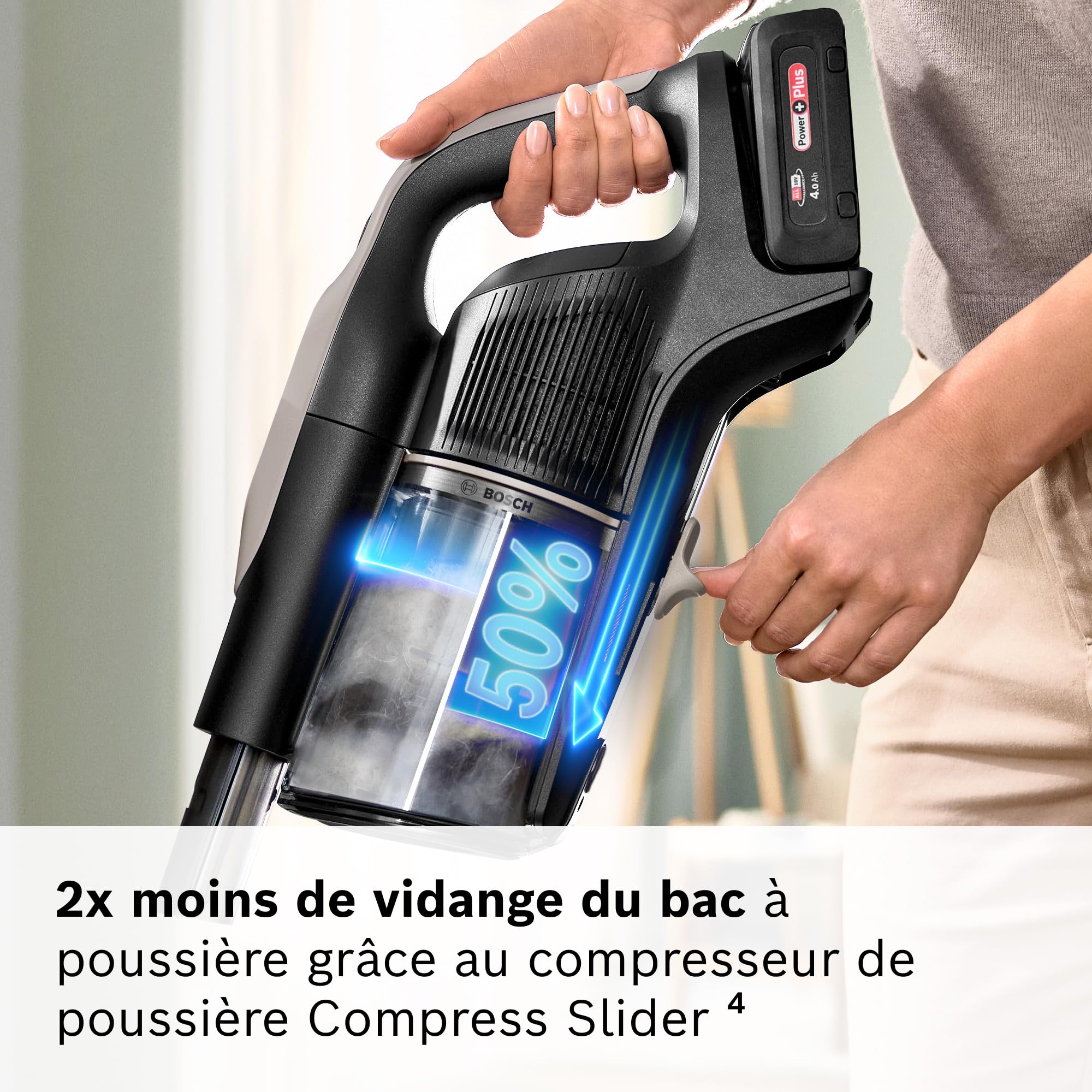 Bosch, aspirateur Balai sans Fil, Unlimited 10, Batterie 4.0 Ah, Technologie MicroClean, bac à poussière Facile à Vider, Tube Flexible, éclairage LED,