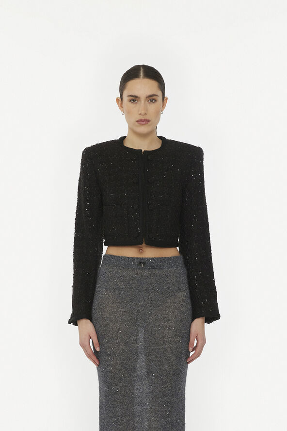 ROTATE Birger Christensen BOUCLE CROP JACKET Black