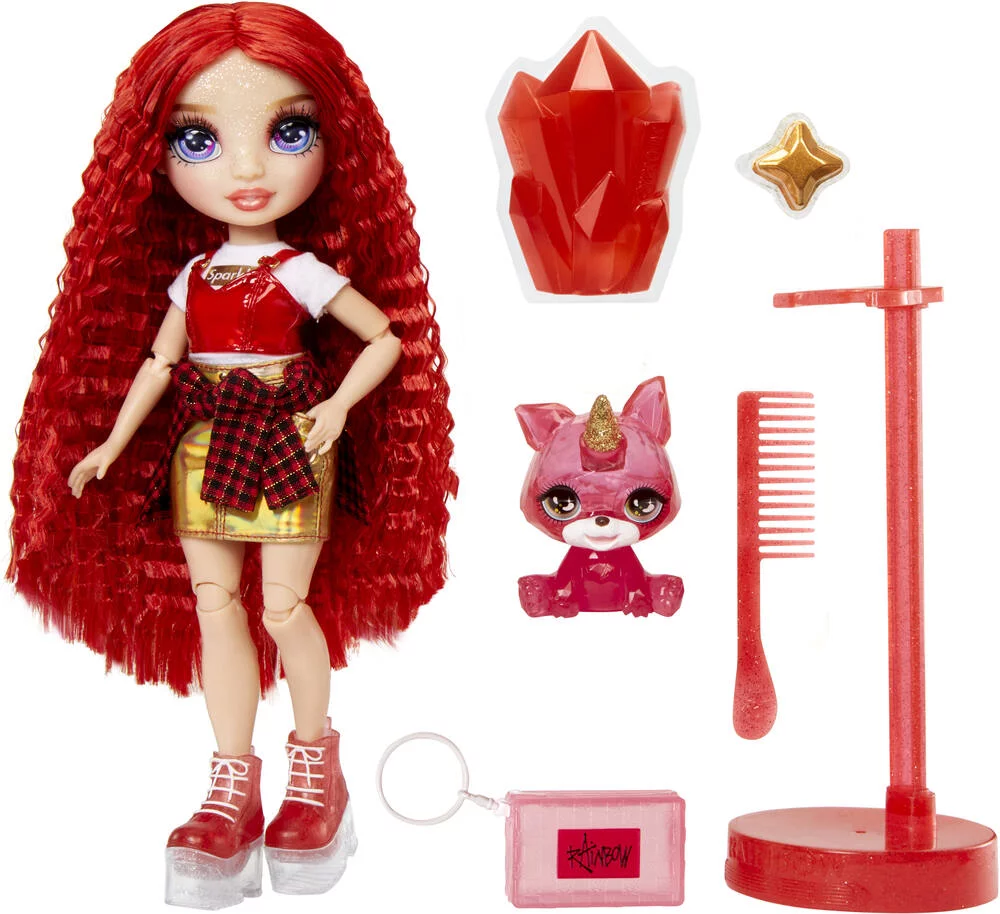 RAINBOW  -POUPEE MANNEQUIN RUBY 27 CM  AVEC COMPAGNON ET ACCESSOIRES