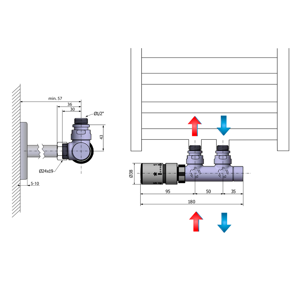 Sapho Twin radiator m/o aansluitset links roestvrij staal