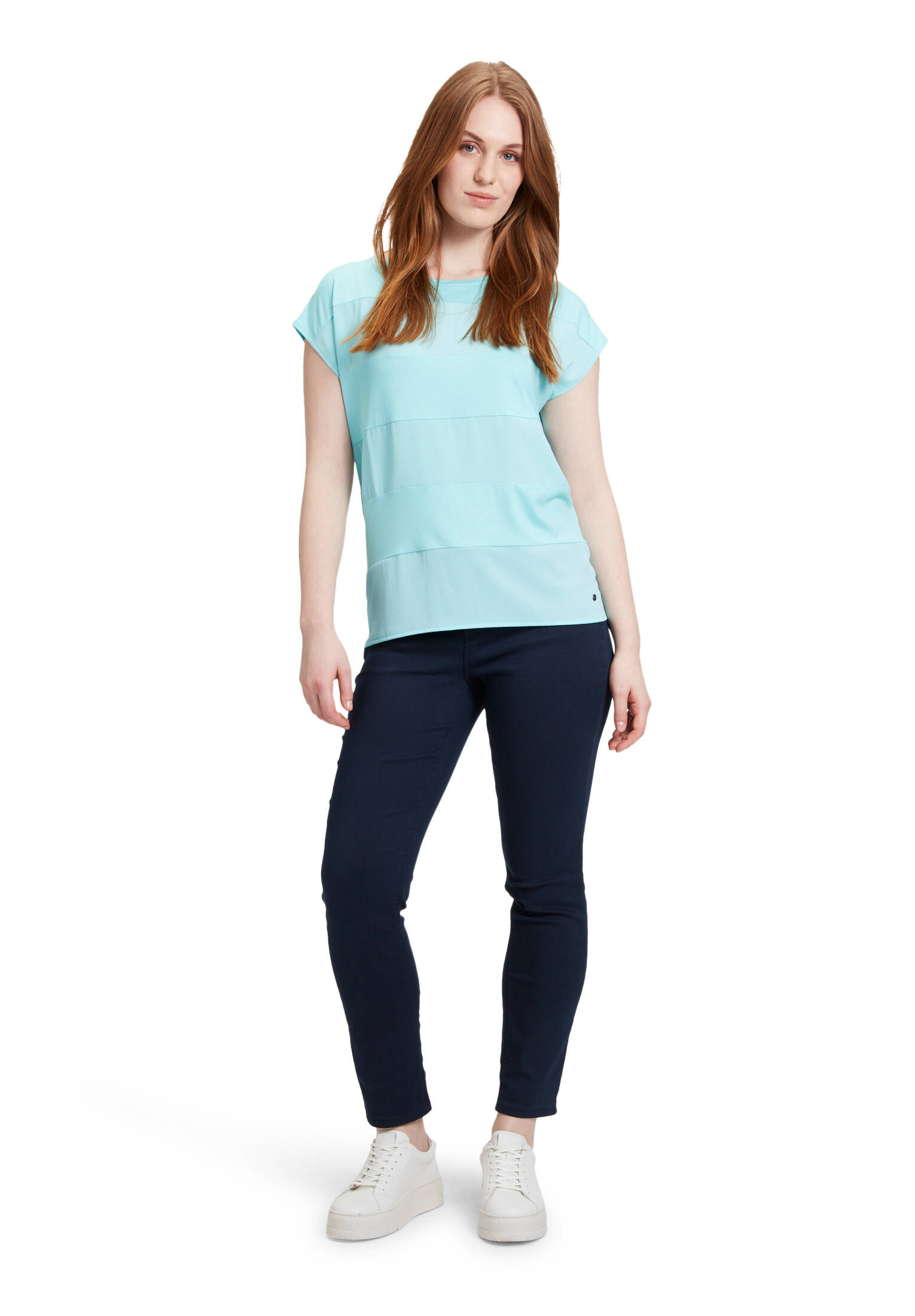 Betty & Co| Damen Patchwork-Shirt mit Webbesatz