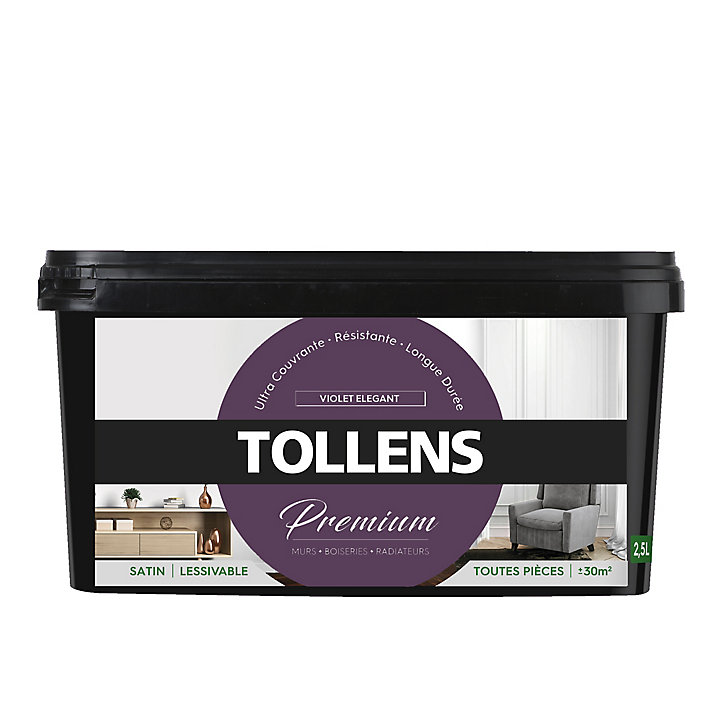 Peinture Tollens premium murs, boiseries et radiateurs violet élégant satin 2,5L