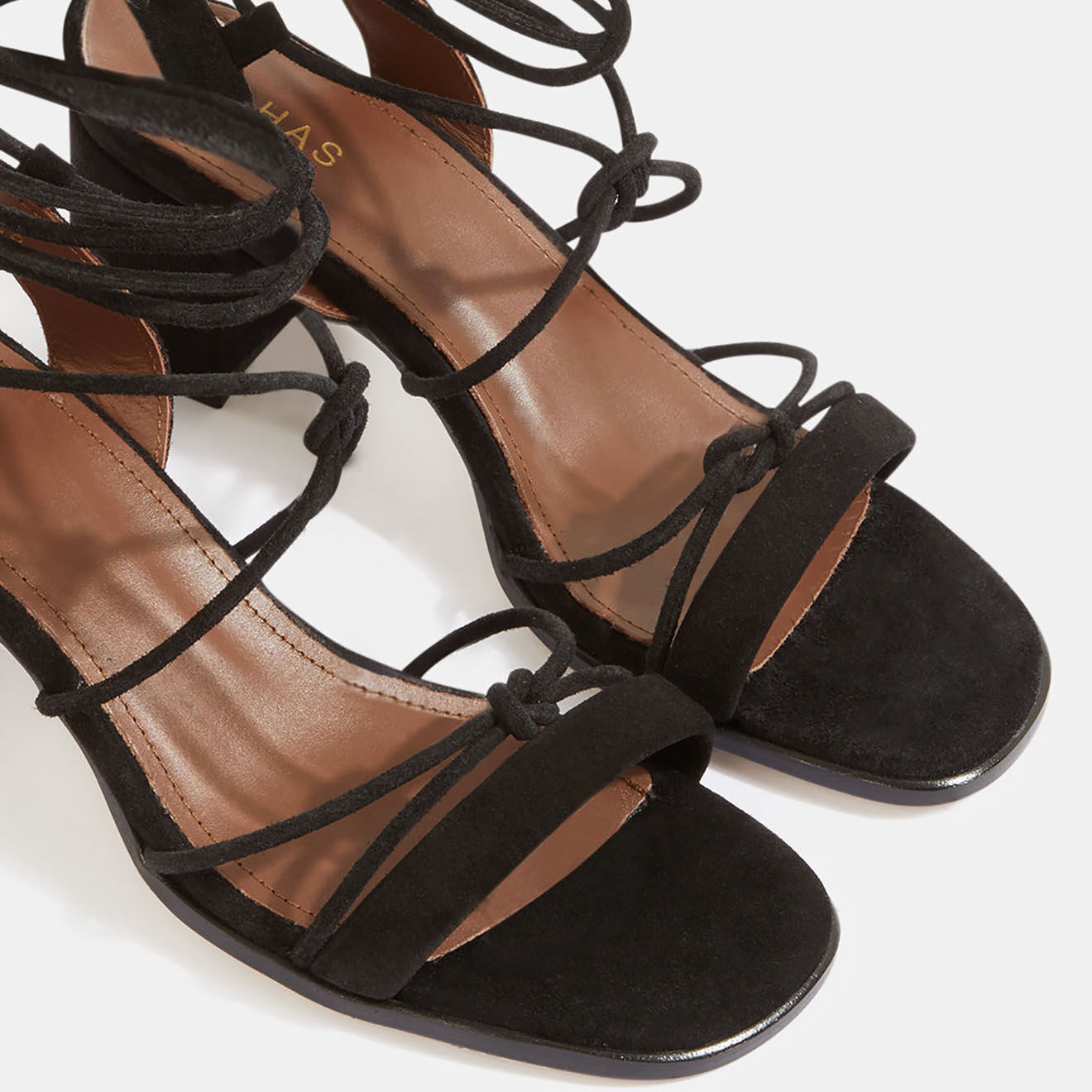 Alohas Sandales en Velours de Cuir Sophie noires - talon 7 cm