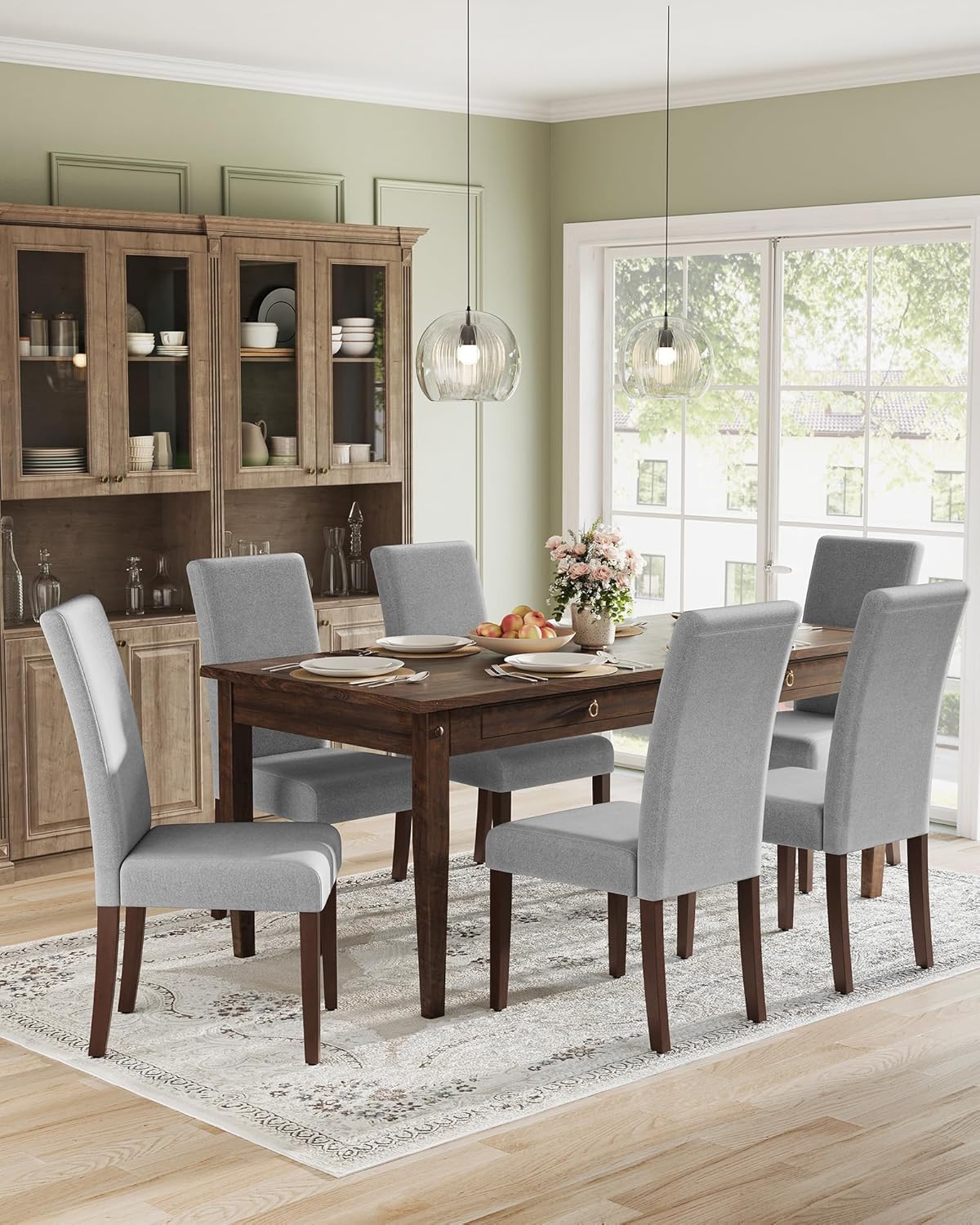 VASAGLE Esszimmerstuhl 2er Set, Küchenstuhl, Parsons-Stuhl, hohe Rückenlehne, für Esszimmer und Küche, Dickes Sitzkissen, 58 x 48 x 99 cm, Taubengrau KDC158G01