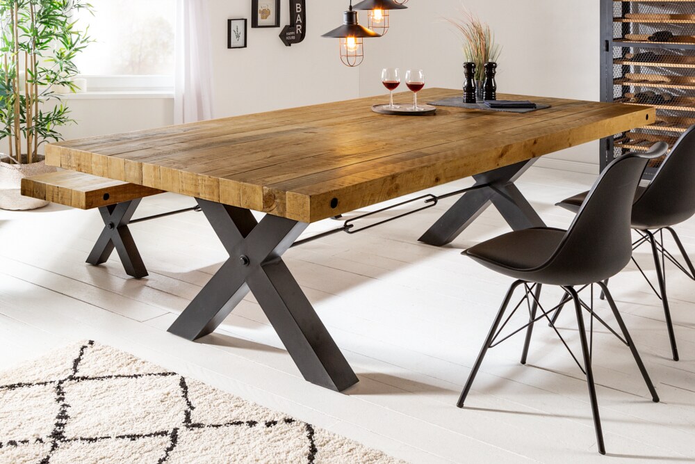 riess-ambiente Esstisch THOR - 240cm vintage braun recyceltes Pinienholz Industrial Design X-Gestell