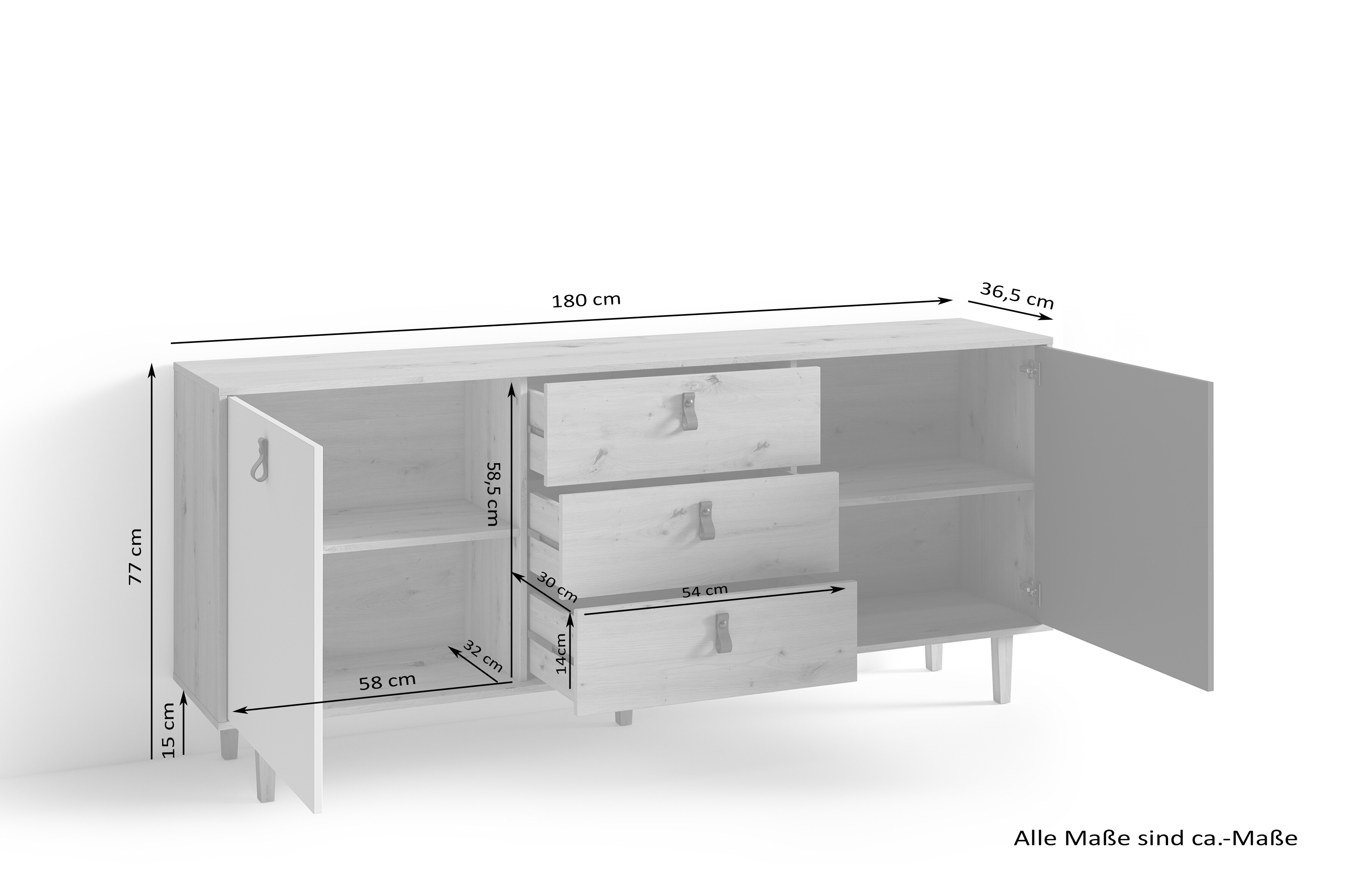 byLIVING Sideboard BILL, Breite 180 cm, Artisan Eiche (Eiche-Optik)/anthrazit