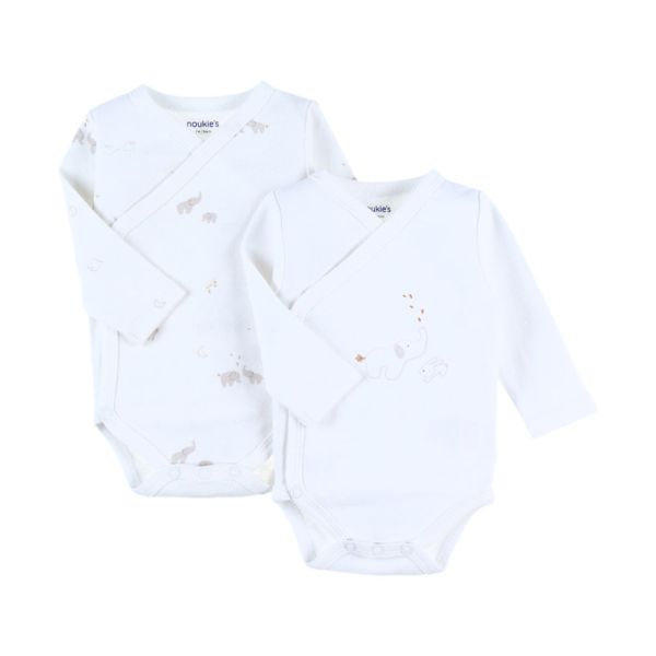 Noukie's B&M Rompers - 2 stuks - Maat 44 - Lange Mouw - Bio Katoen - Wit