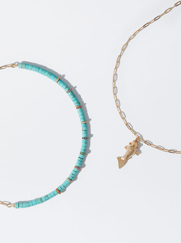 Conjunto de colares com pedraria e zircônia cúbica - Multicolorido